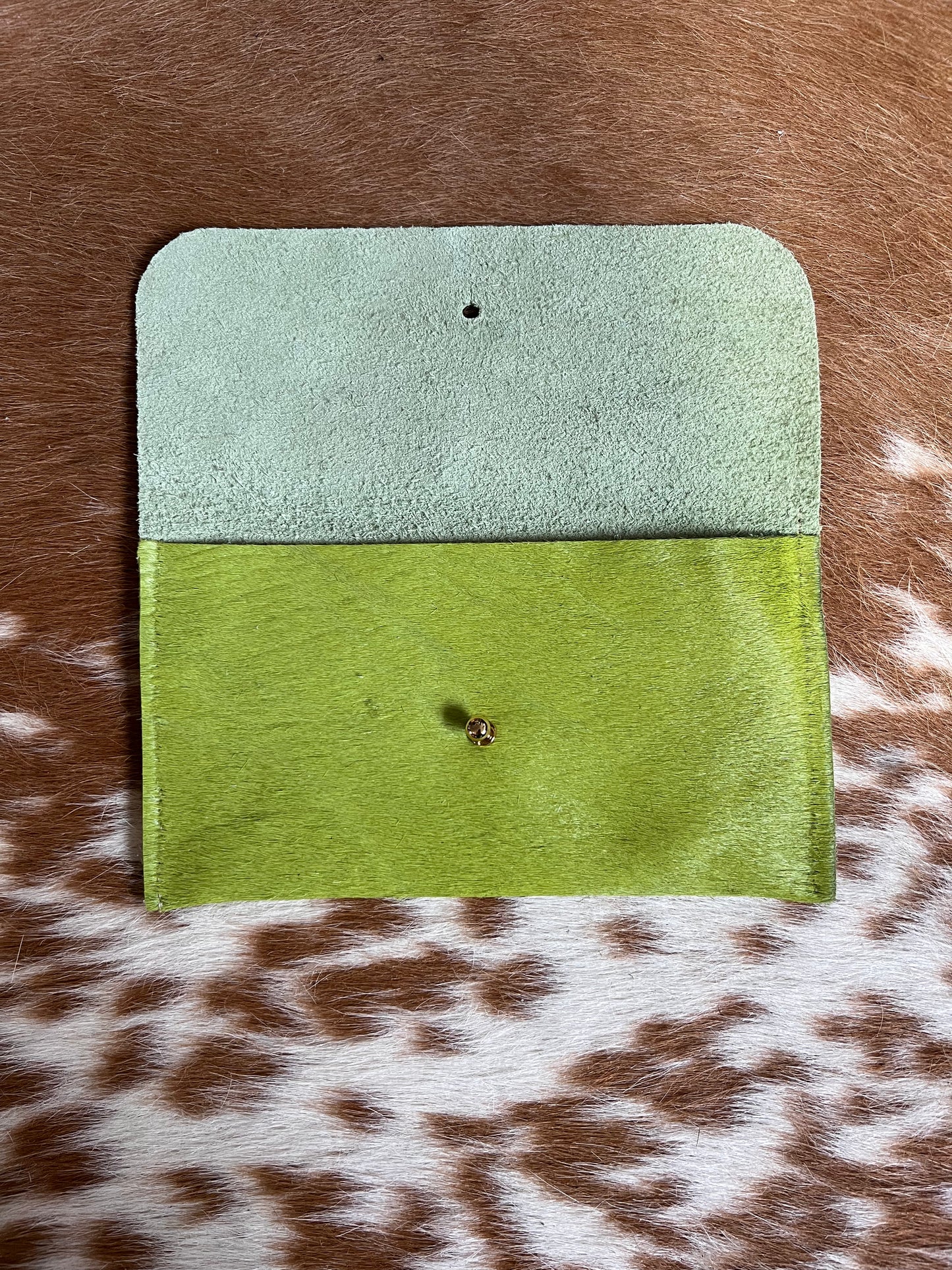 Lime Green Hair on Hide Leather Smart Phone Wallet/Mini Clutch