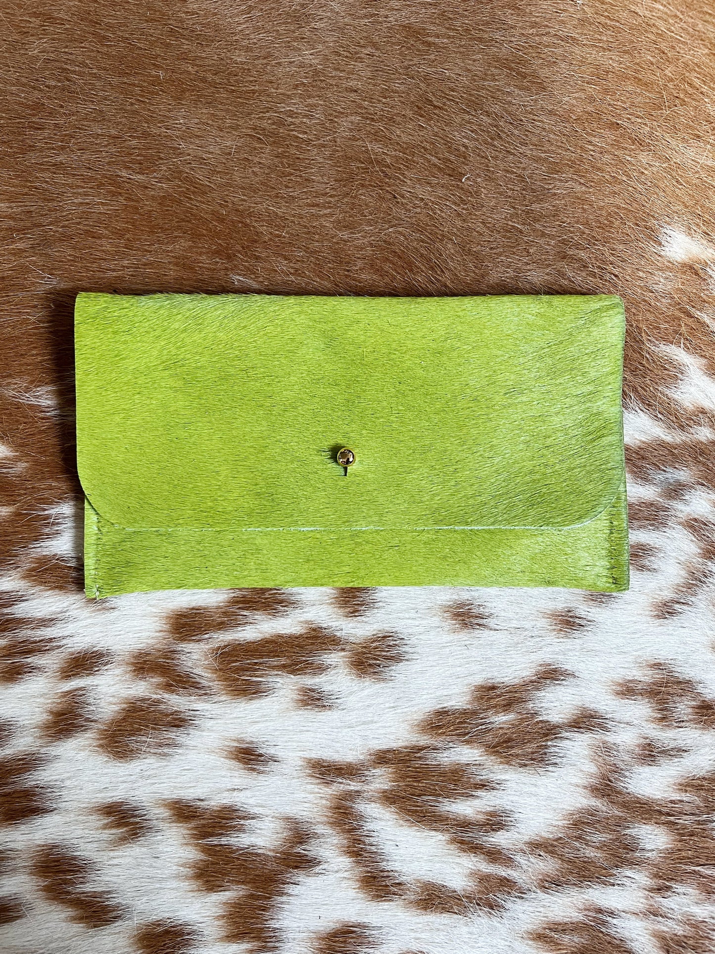 Lime Green Hair on Hide Leather Smart Phone Wallet/Mini Clutch