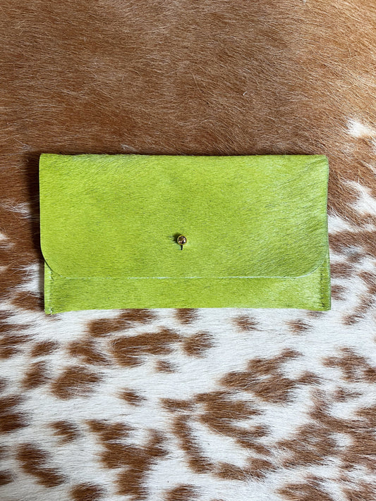 Lime Green Hair on Hide Leather Smart Phone Wallet/Mini Clutch