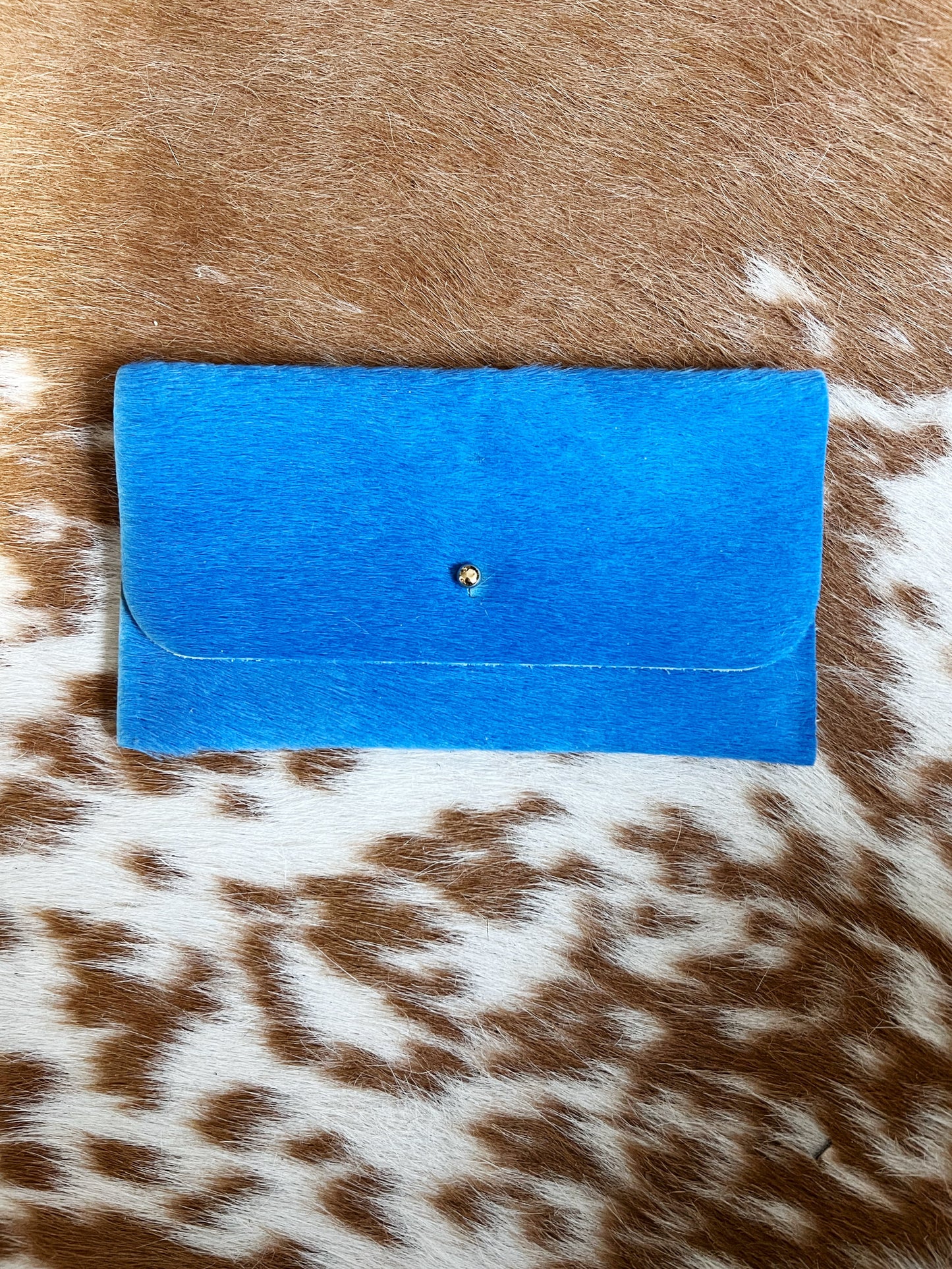 Sky Blue Hair on Hide Leather Smart Phone Wallet/Mini Clutch