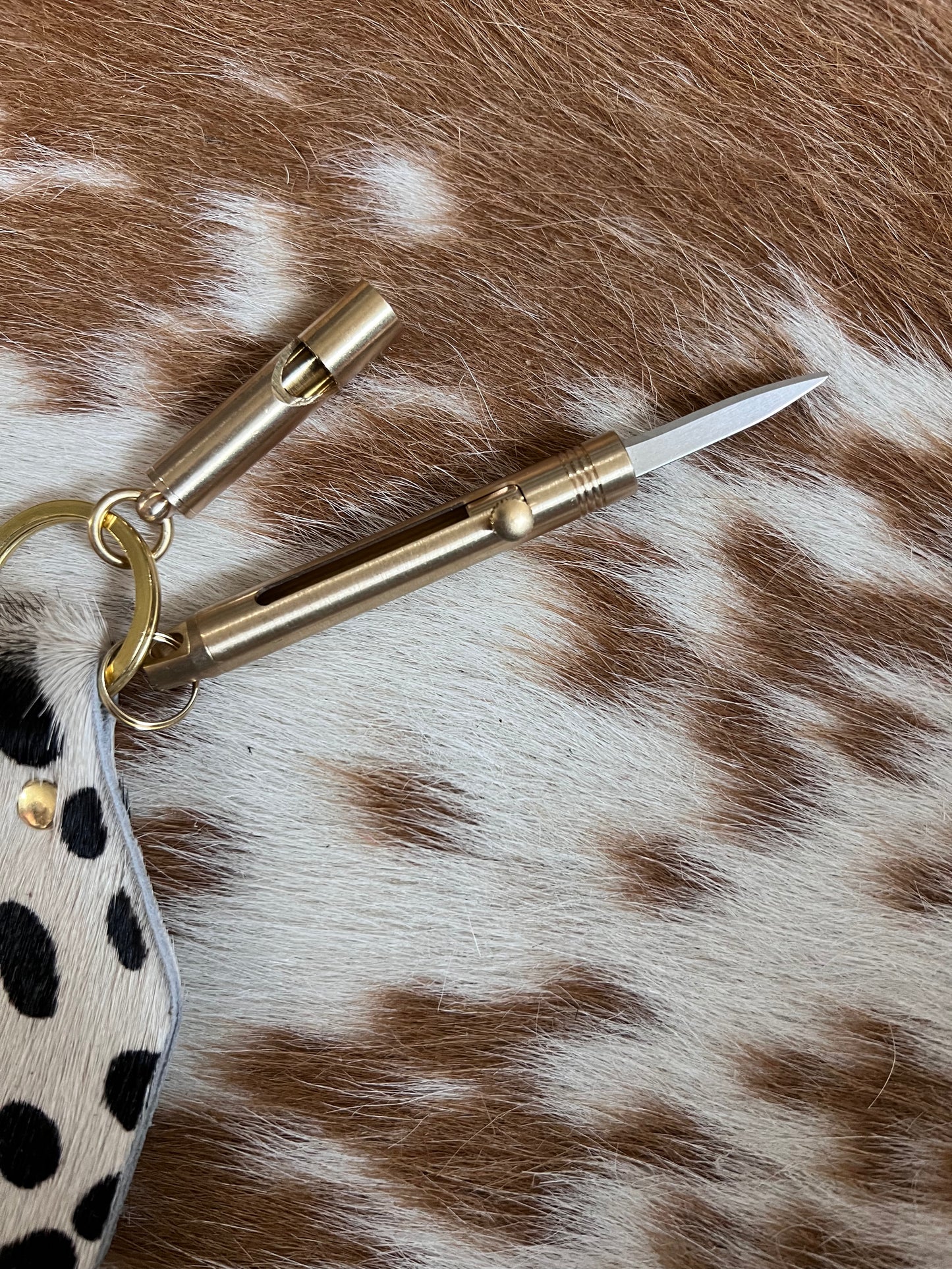 Light Cheetah Hair on Hide Leather Safety Keychain Bundle