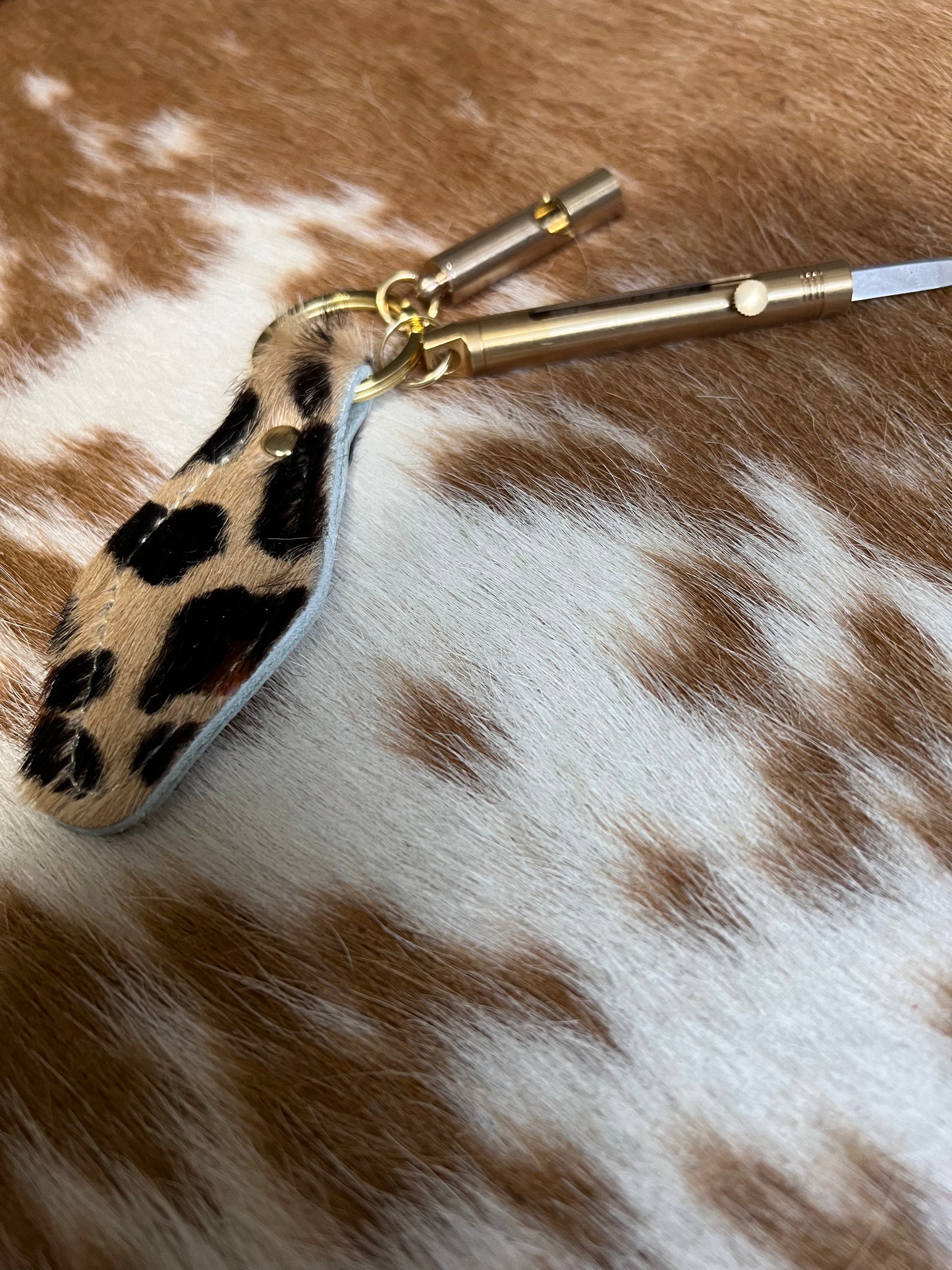 Dark Leopard Hair on Hide Leather Safety Keychain Bundle