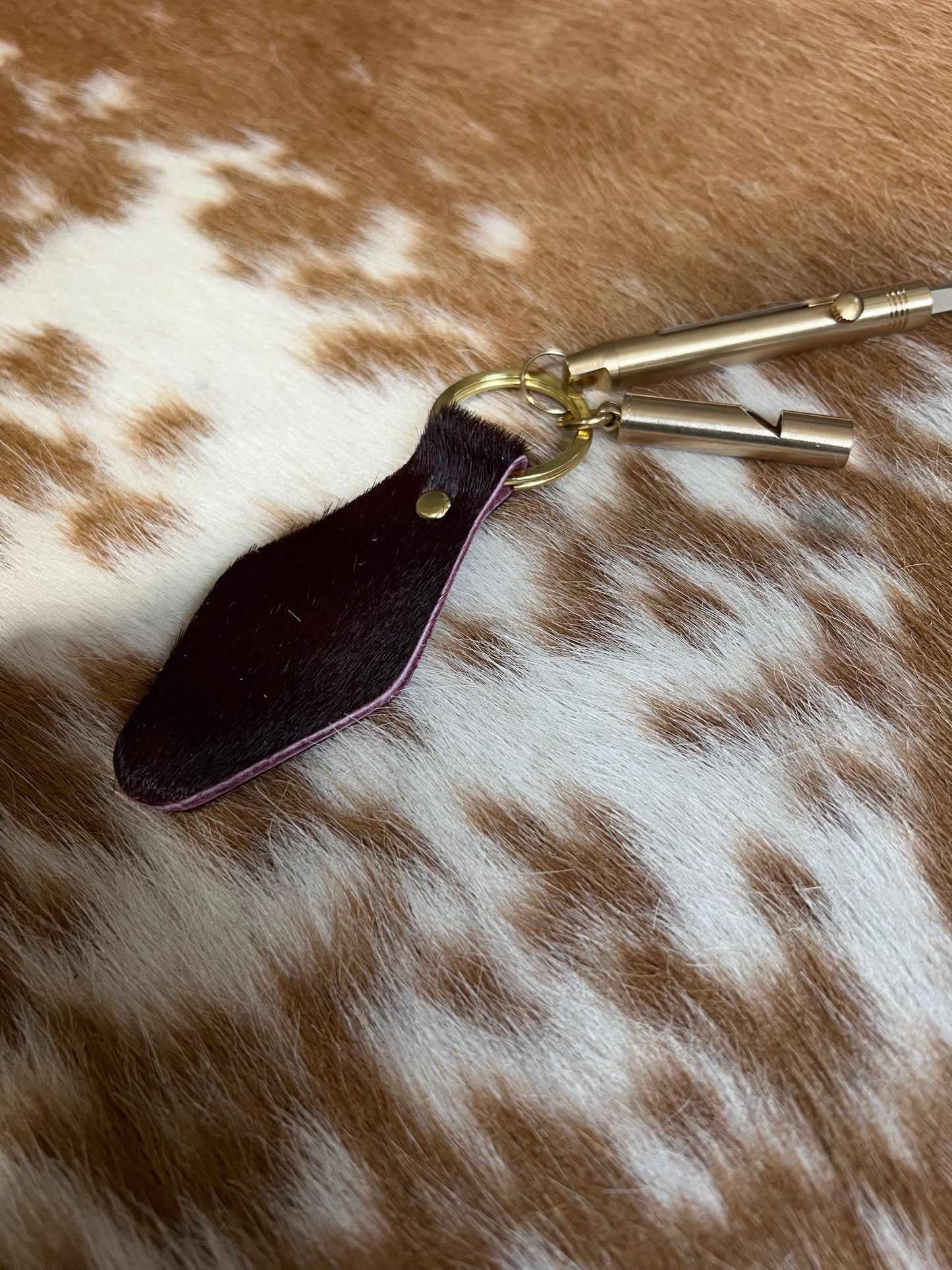 Merlot Hair on Hide Leather Safety Keychain Bundle