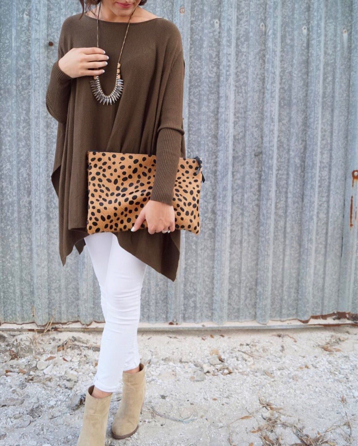 Medium cheetah print hair on hide Leather Clutch