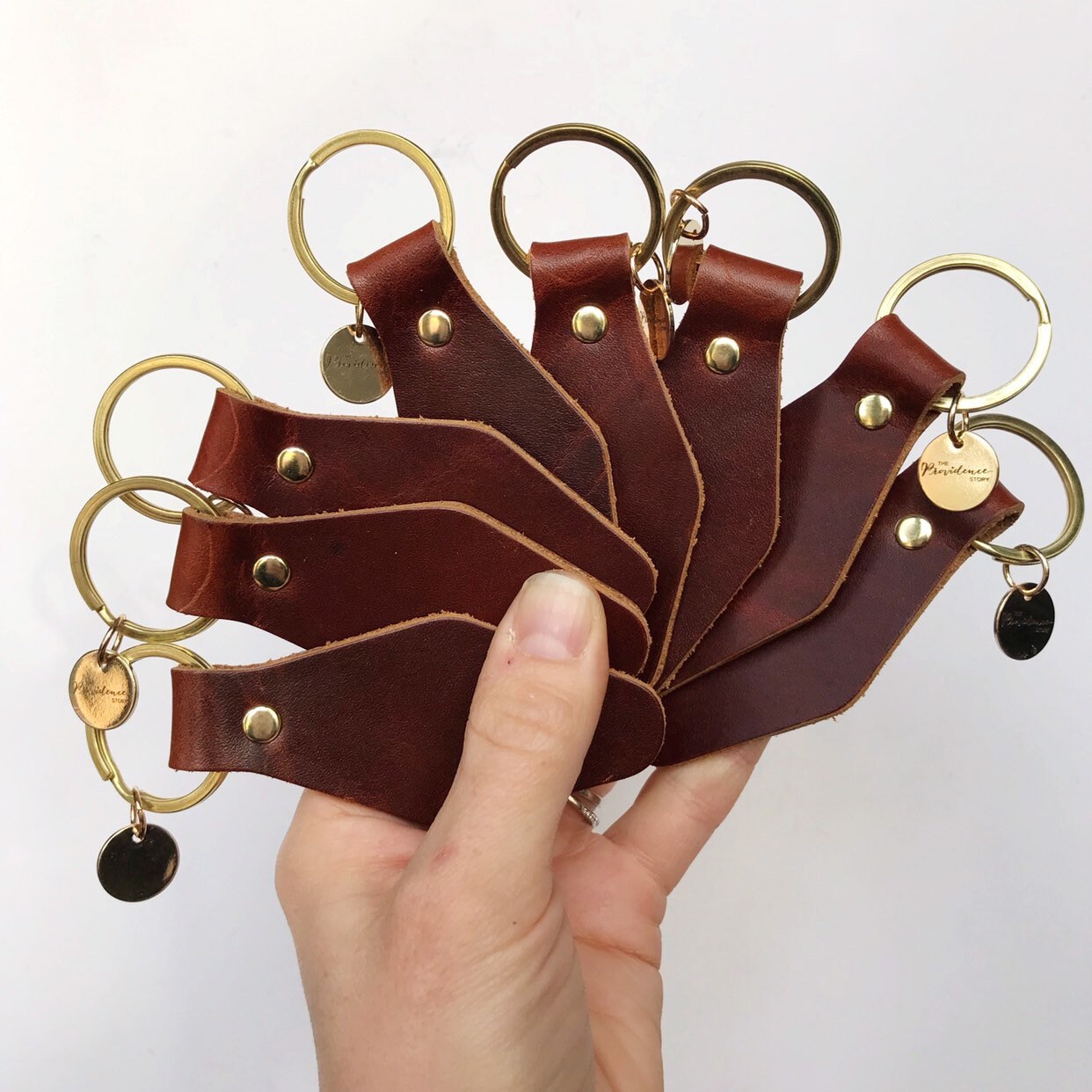 Cherry Brown Pull Up Leather Retro Motel Keychain