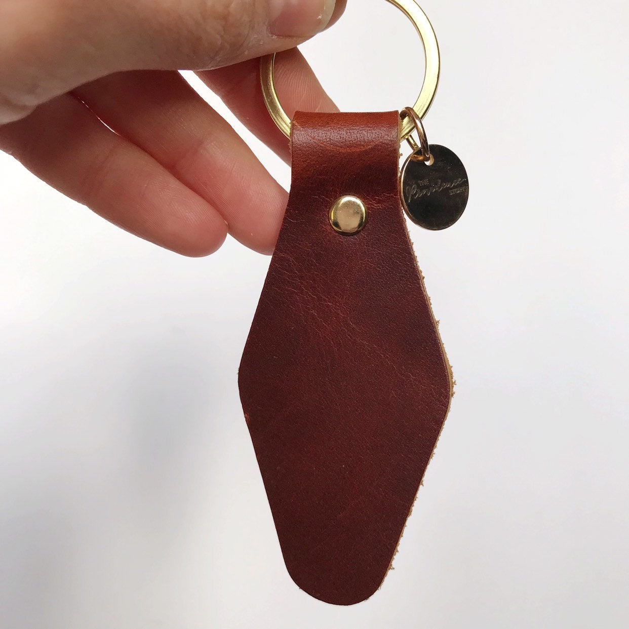 Cherry Brown Pull Up Leather Retro Motel Keychain