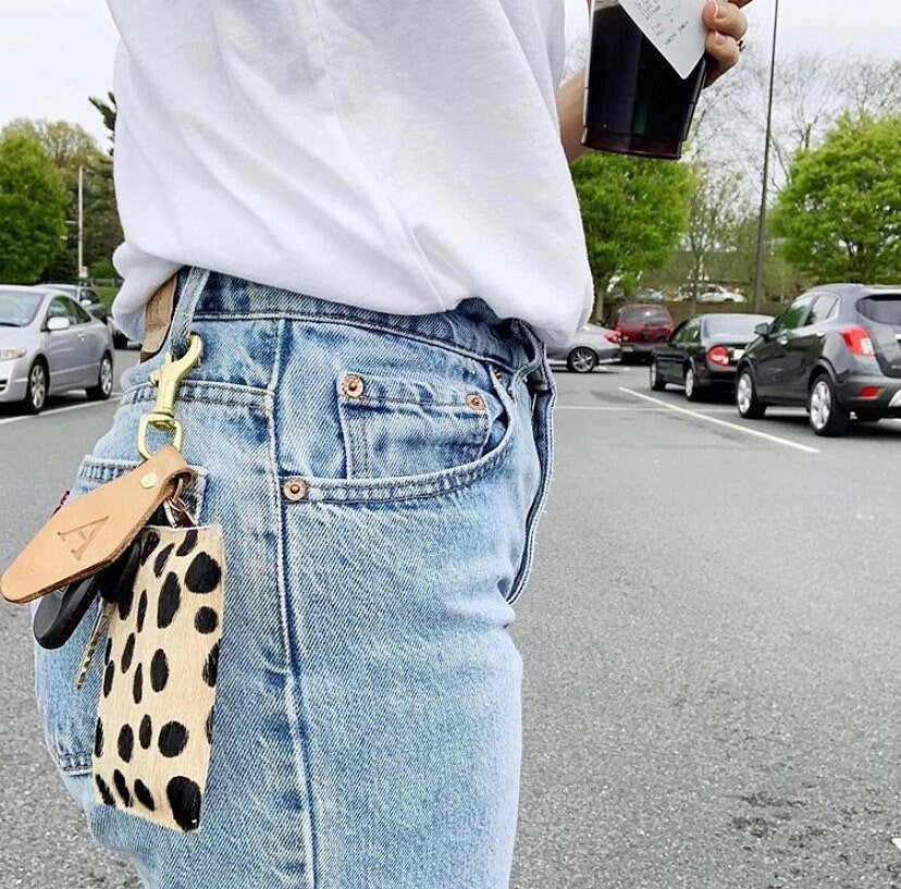 Light Beige Cheetah Keychain Wallet - Hair on Hide Leather