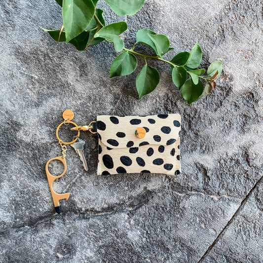 Light Beige Cheetah Keychain Wallet - Hair on Hide Leather