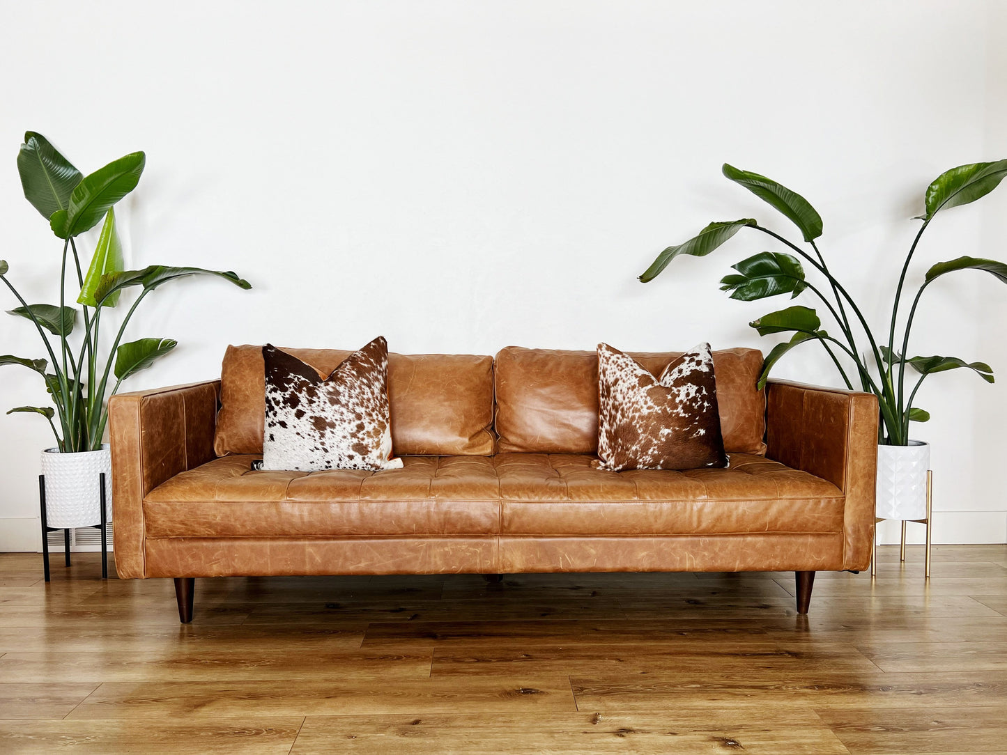 Set of TWO Matching Cowhide Pillows 20x20 - Genuine Top Quality Cowhide and Top Grain Leather