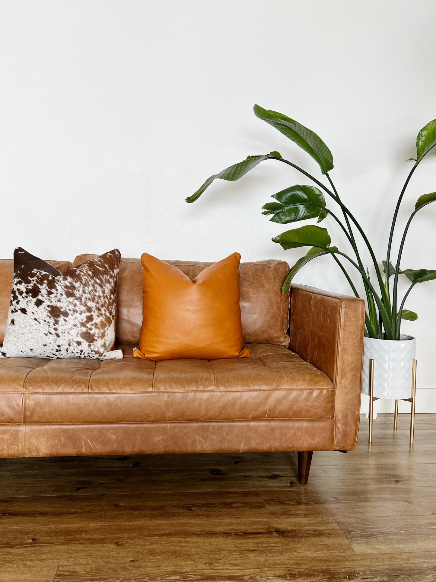 Set of TWO Matching Cowhide Pillows 20x20 - Genuine Top Quality Cowhide and Top Grain Leather