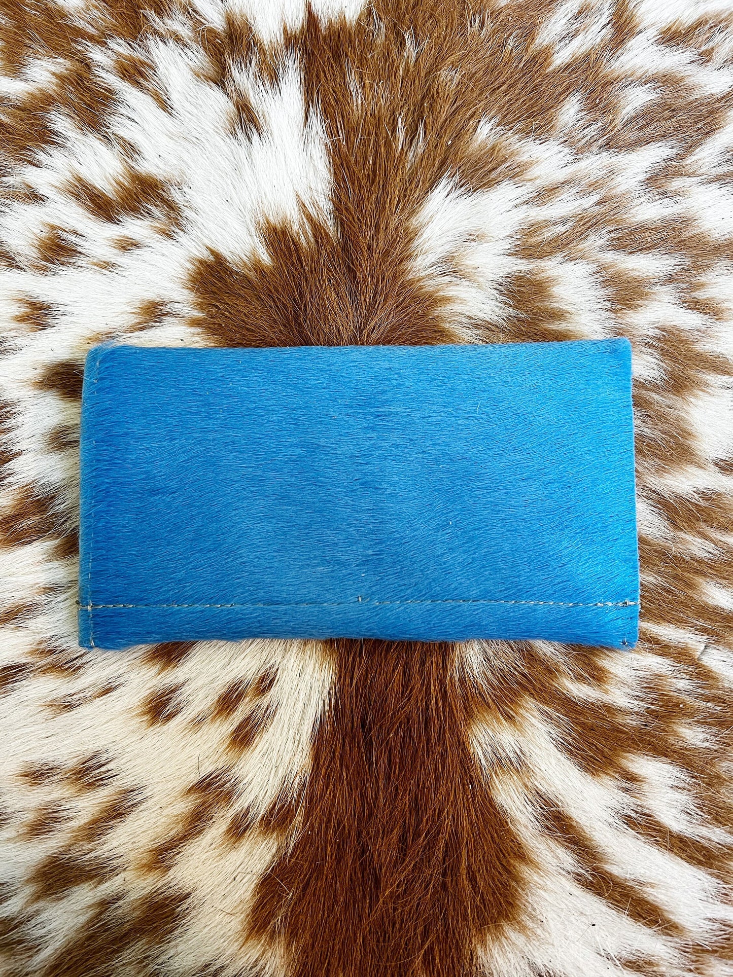 Sky Blue Hair on Hide Leather Smart Phone Wallet/Mini Clutch