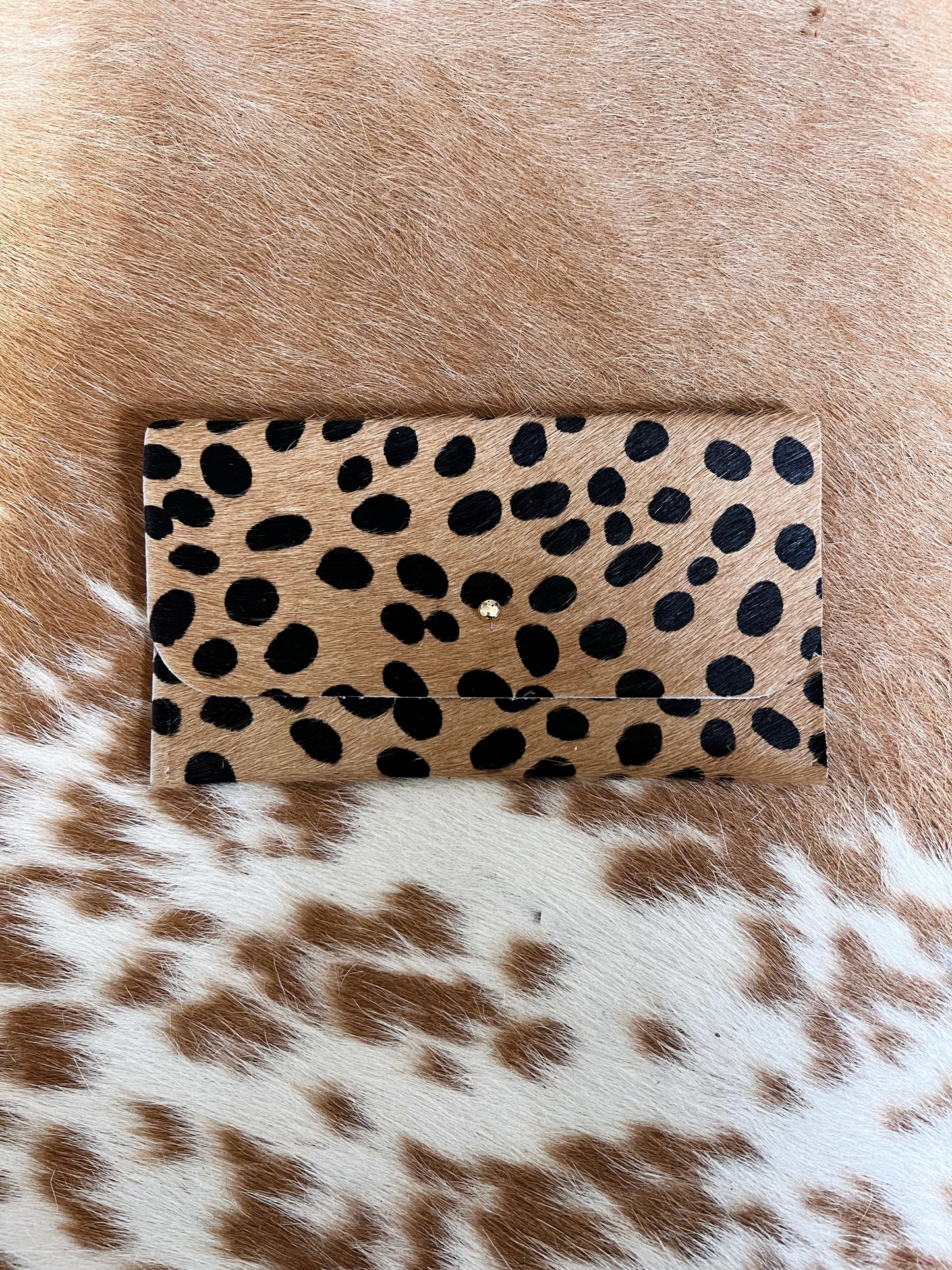 Dark Beige Cheetah Print Phone Wallet - Hair on Hide Leather