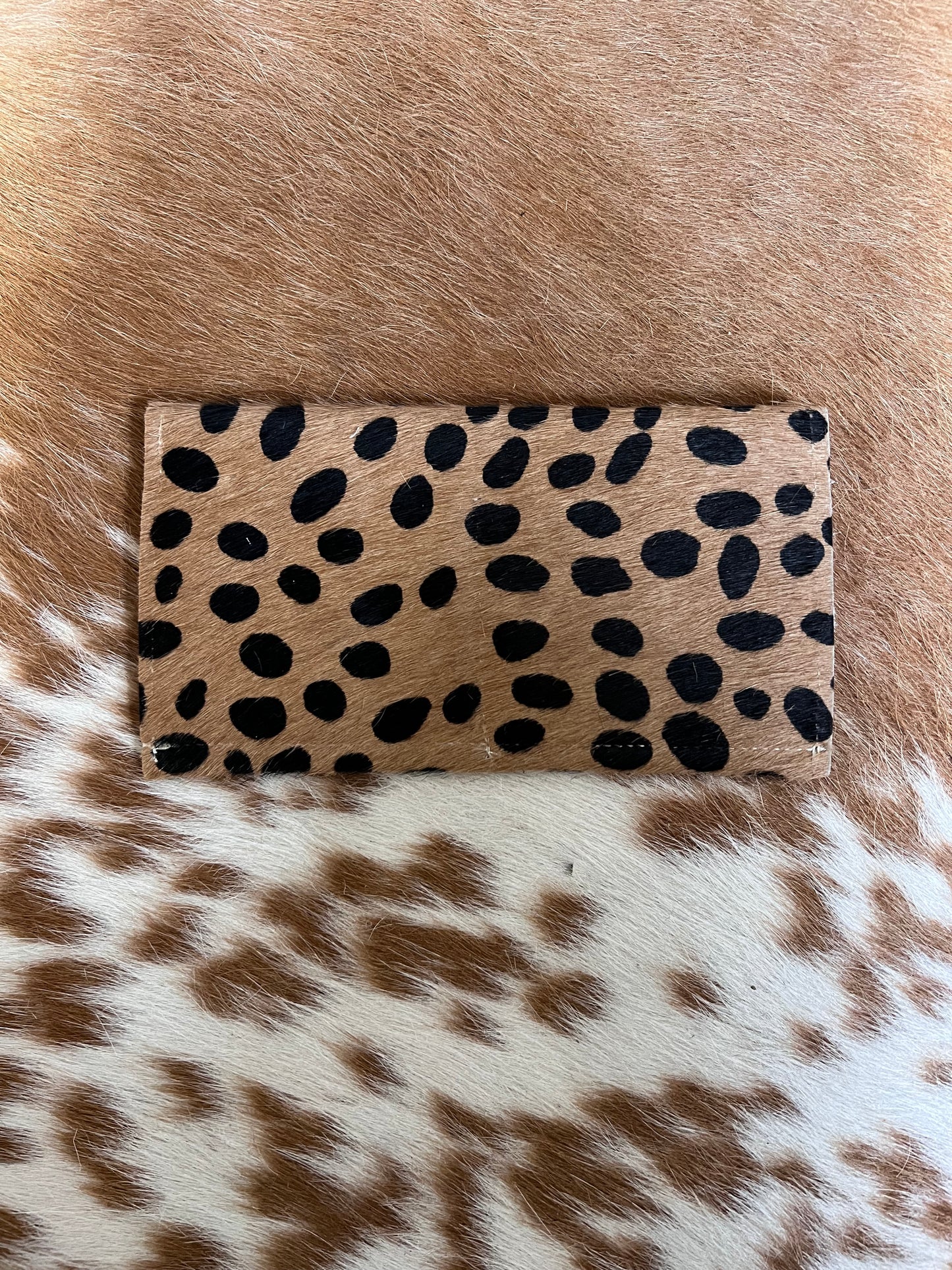 Dark Beige Cheetah Print Phone Wallet - Hair on Hide Leather