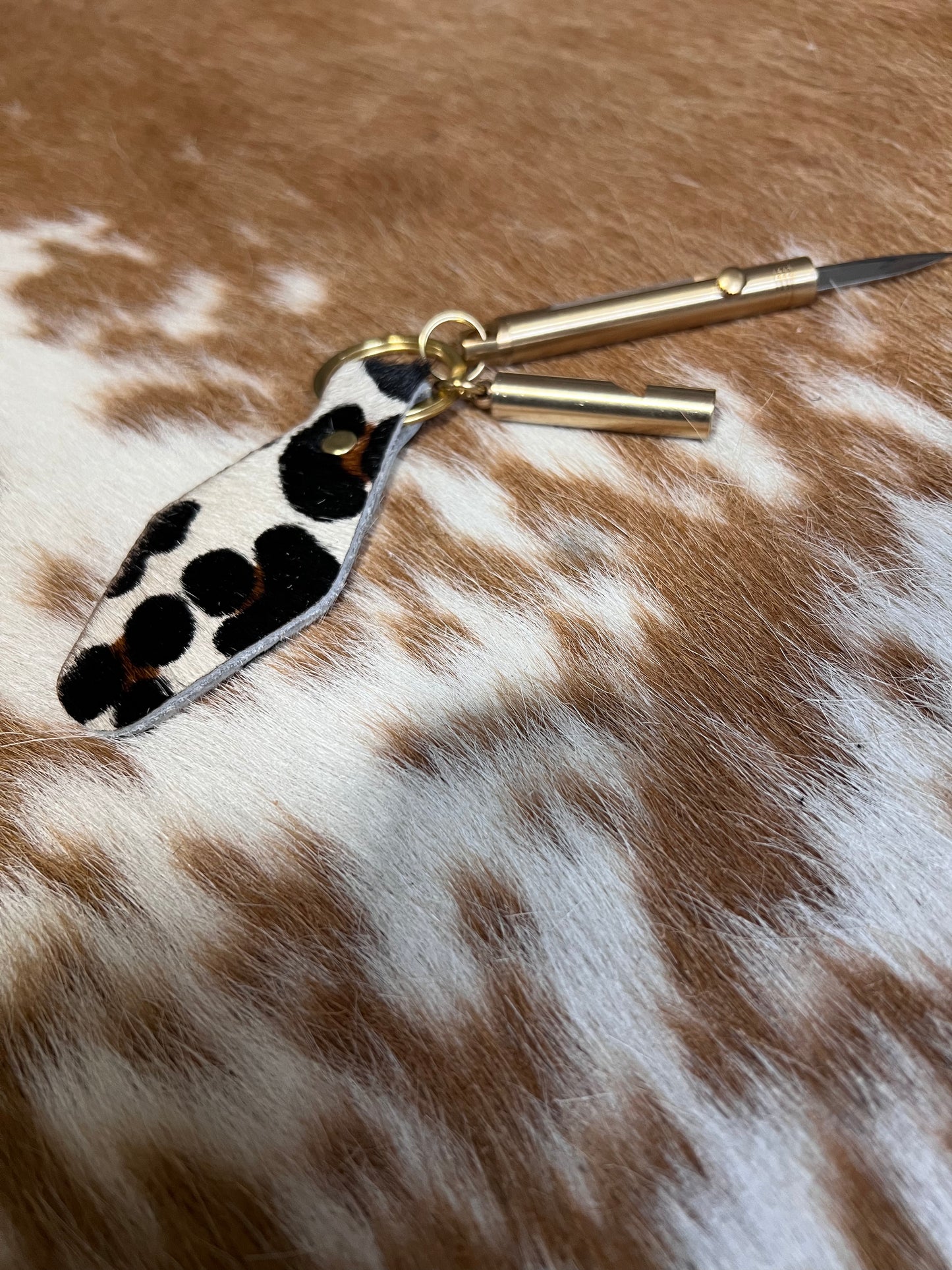 Light Leopard Hair on Hide Leather Safety Keychain Bundle