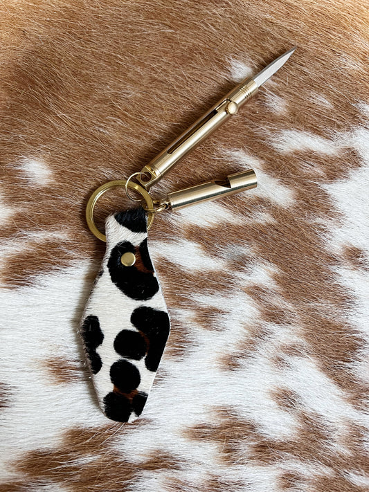 Light Leopard Hair on Hide Leather Safety Keychain Bundle