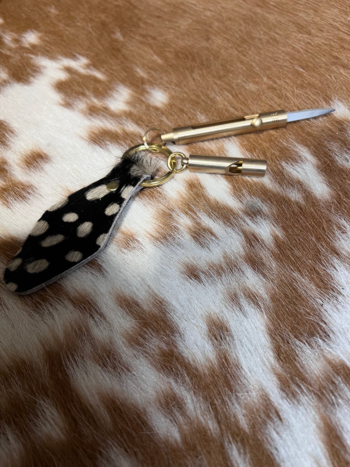 Reverse Cheetah Hair on Hide Leather Safety Keychain Bundle