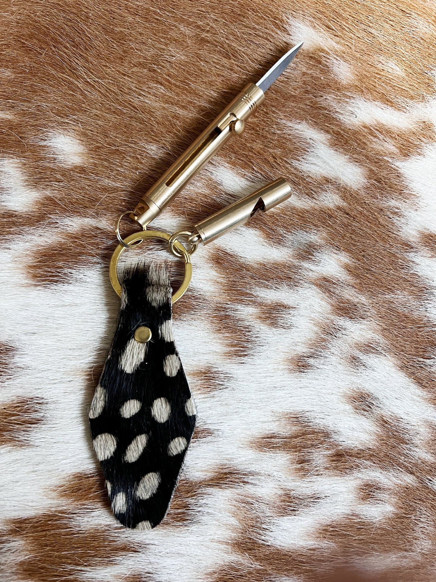 Reverse Cheetah Hair on Hide Leather Safety Keychain Bundle