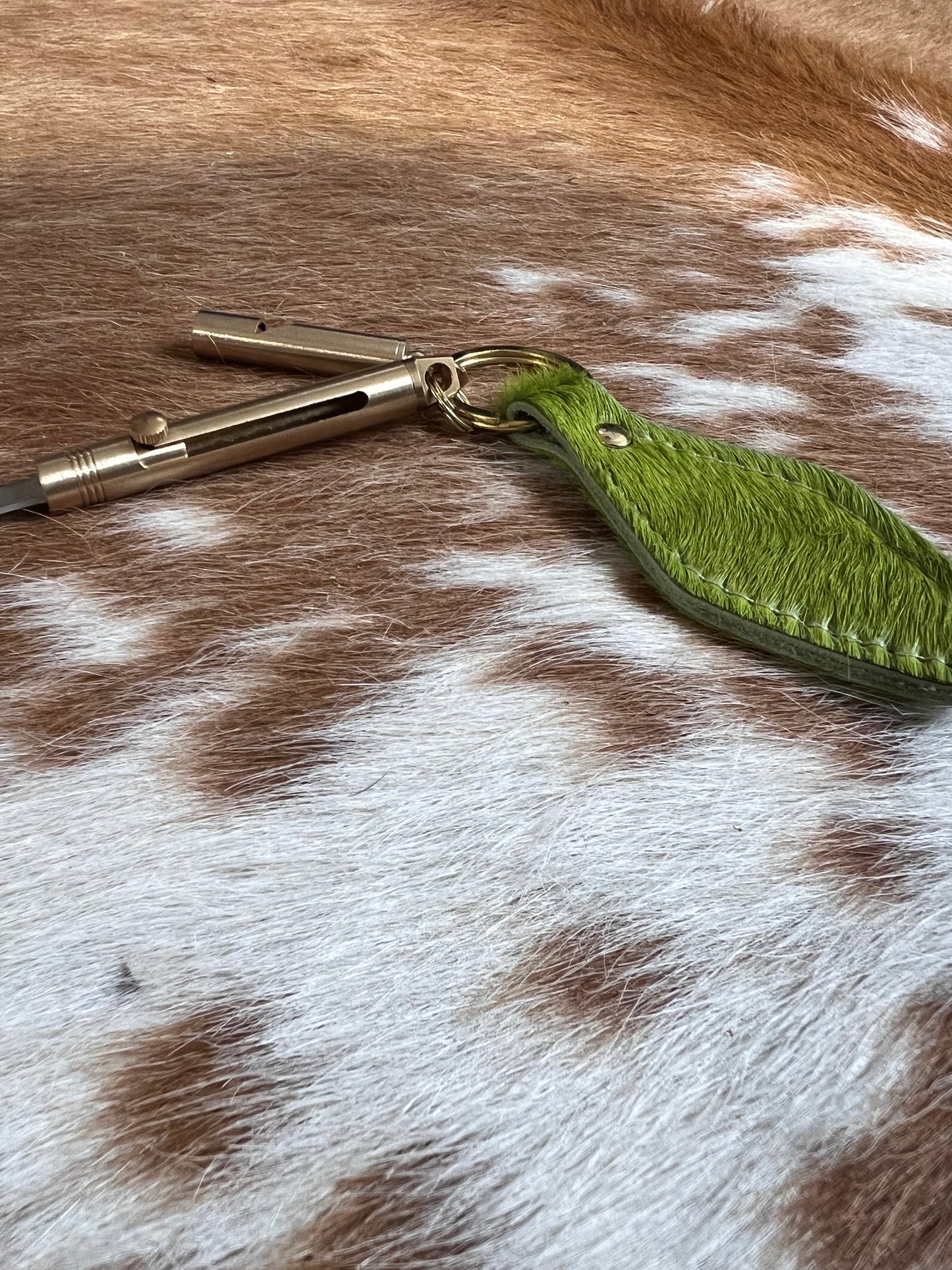 Lime Green Hair on Hide Leather Safety Keychain Bundle