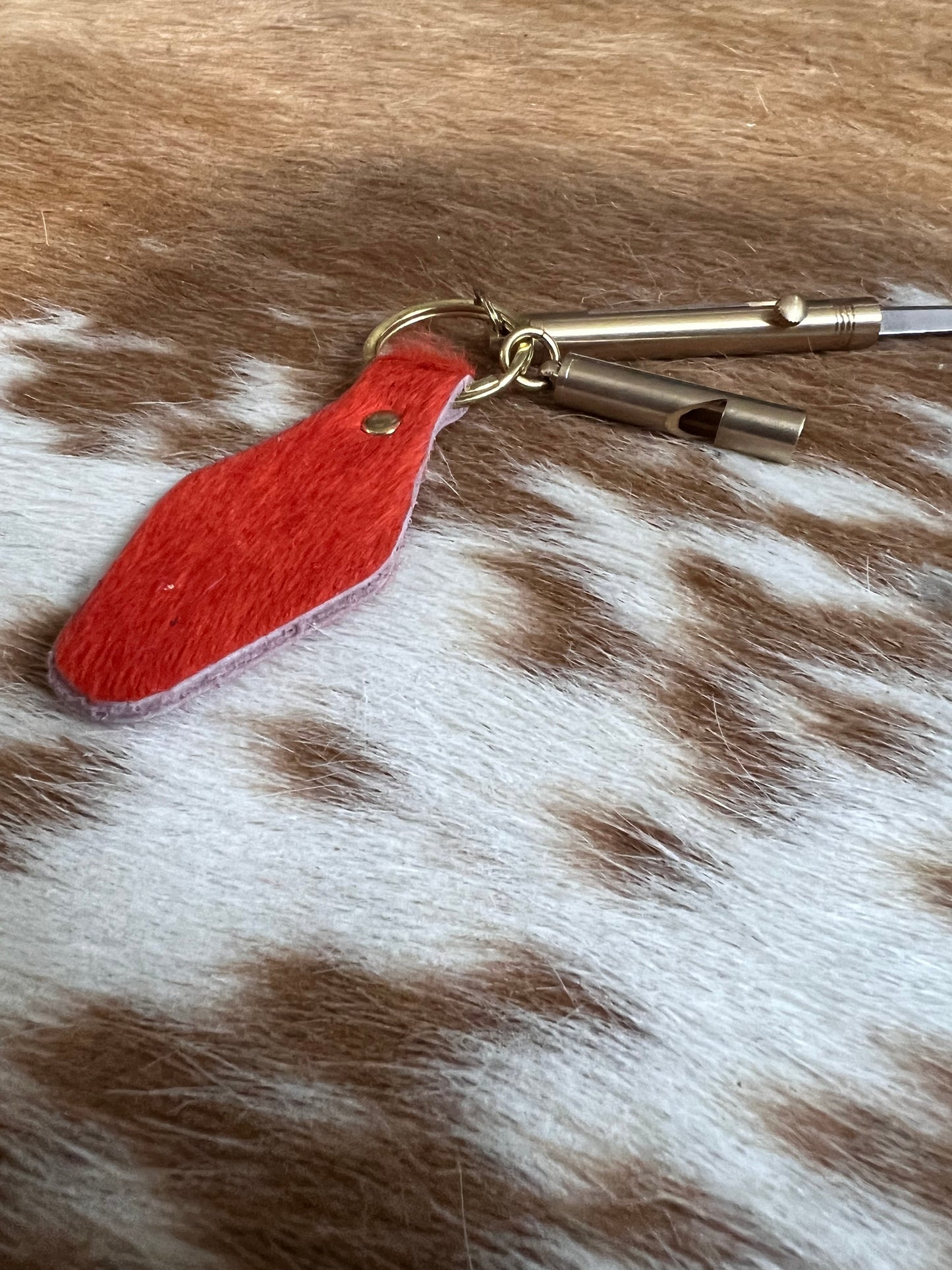 (Almost) Neon Orange Hair on Hide Leather Safety Keychain Bundle