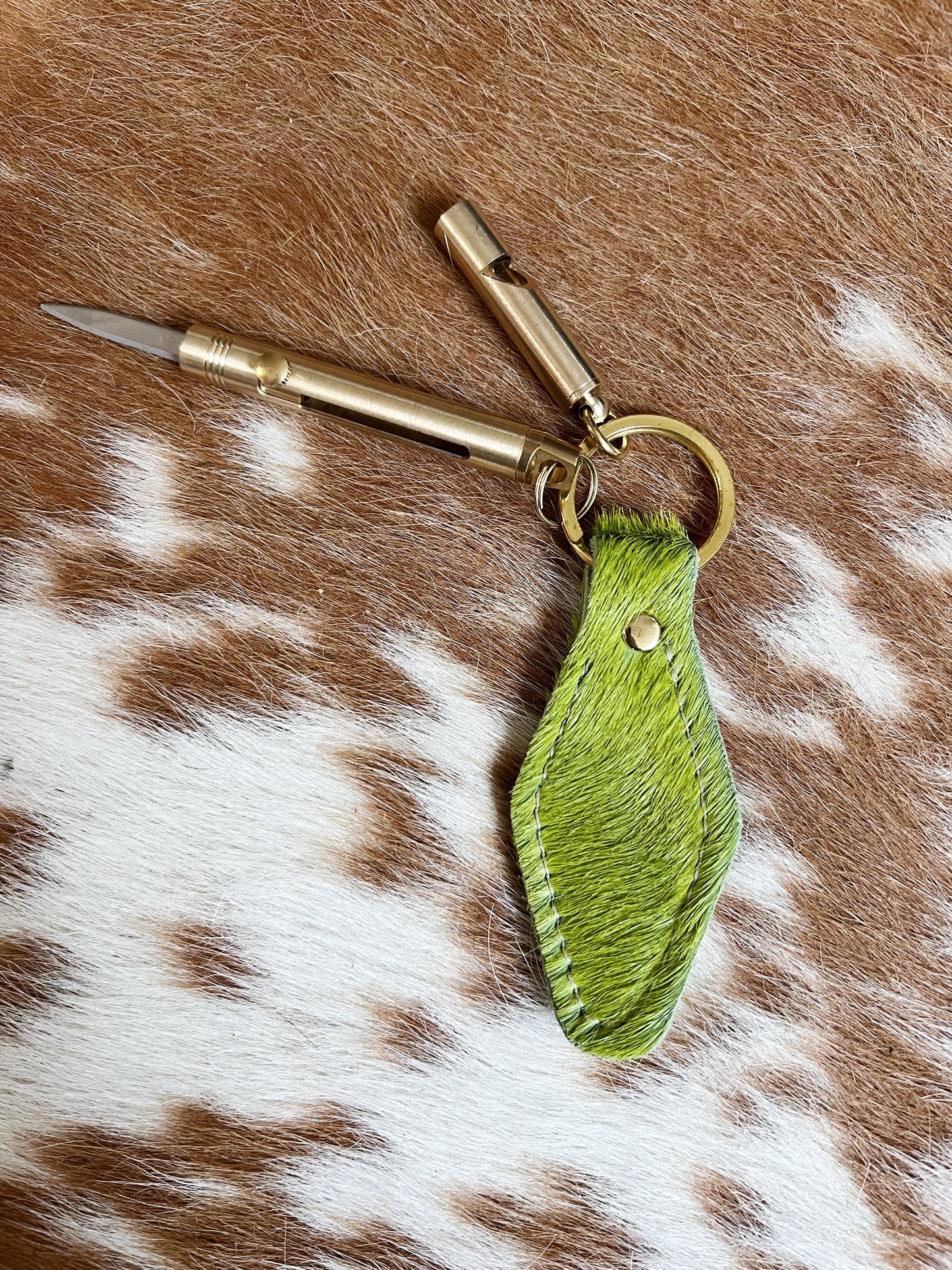 Lime Green Hair on Hide Leather Safety Keychain Bundle