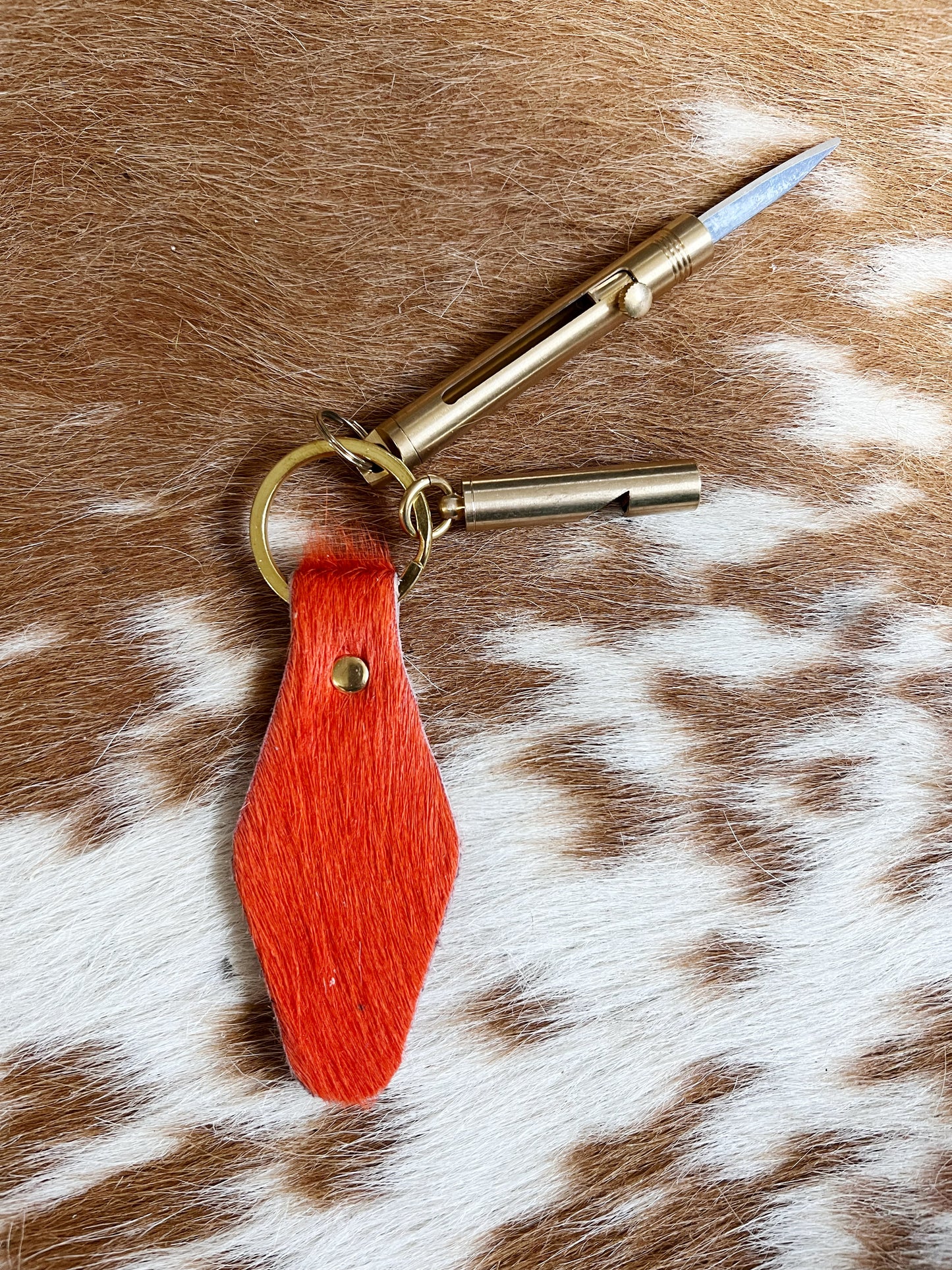 (Almost) Neon Orange Hair on Hide Leather Safety Keychain Bundle