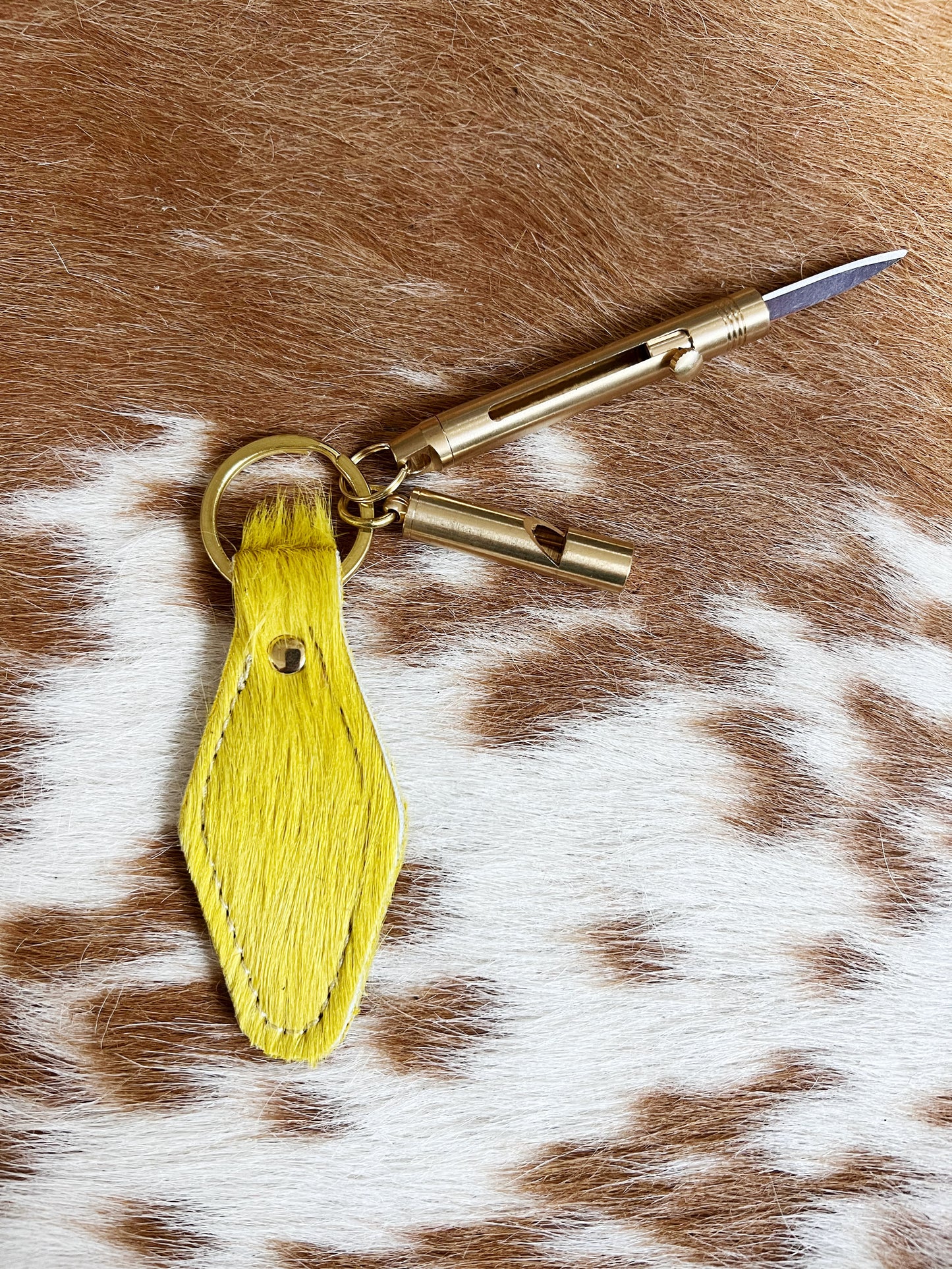 Yellow Hair on Hide Leather Safety Keychain Bundle