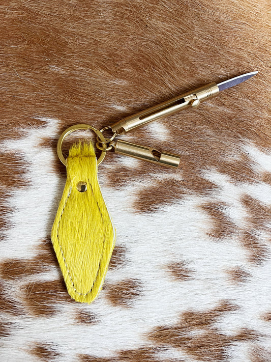 Yellow Hair on Hide Leather Safety Keychain Bundle