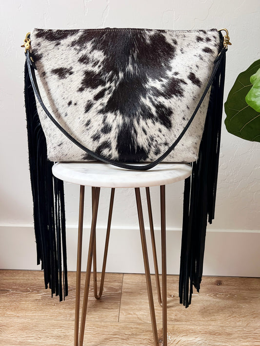 Cowhide Fringe Hair on Hide Shoulder Bag