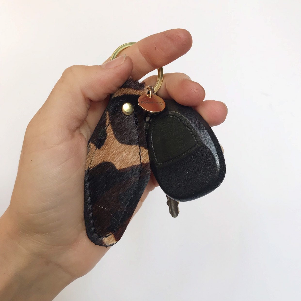 Brown Camoflauge Cowhide Hair on Hide Leather Retro Motel Keychain