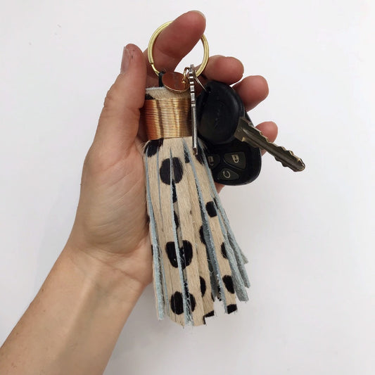 The Original Large Light Cheetah Tassel Keychain - Hair on Hide Leather