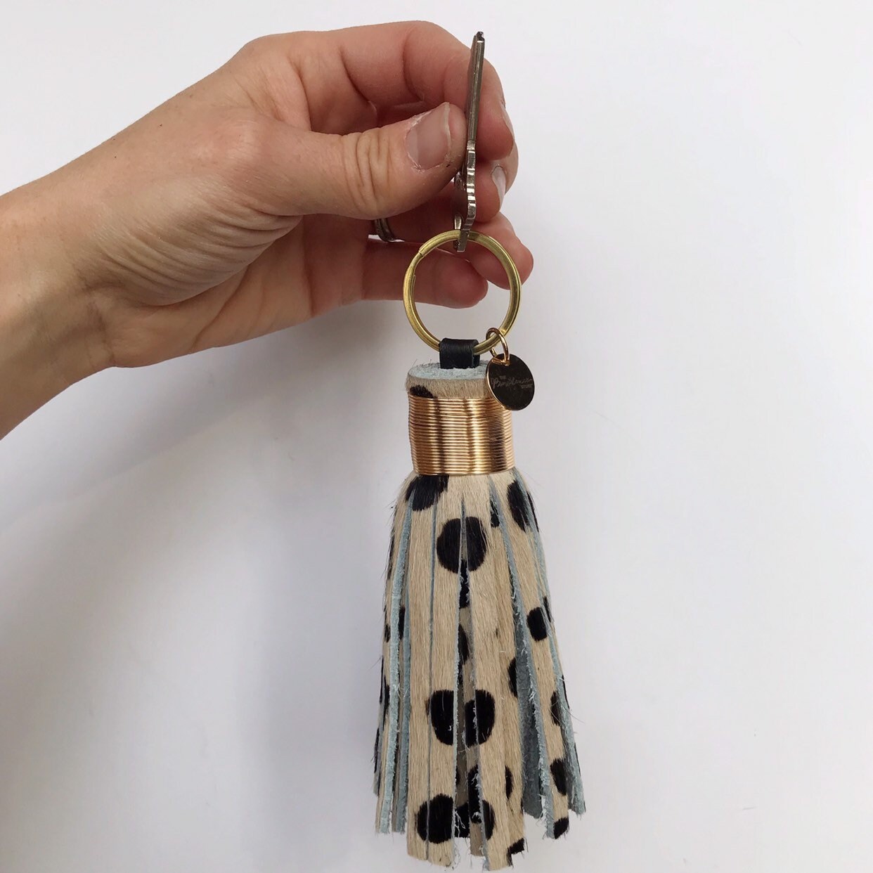 The Original Large Light Cheetah Tassel Keychain - Hair on Hide Leather