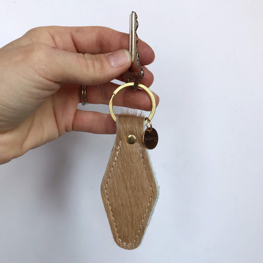 Blonde Hair on Hide Leather Retro Motel Keychain