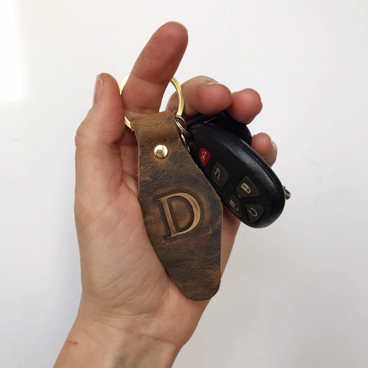 Grizzly Brown Pull Up Leather Retro Motel Keychain