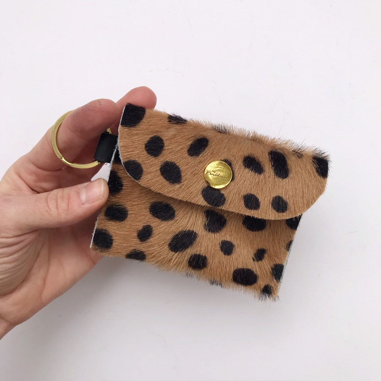 Dark Beige Cheetah Keychain Wallet - Hair on Hide Leather