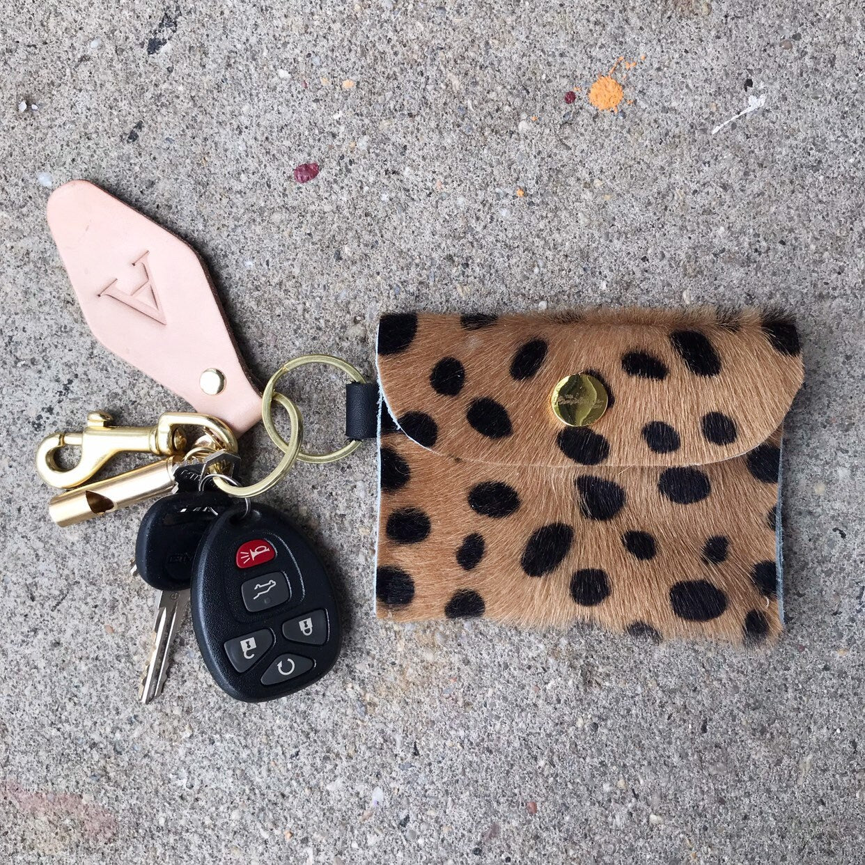 Dark Beige Cheetah Keychain Wallet - Hair on Hide Leather