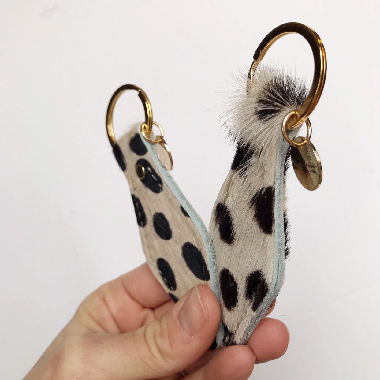 Light Beige Cheetah Hair on Hide Leather Retro Motel Keychain