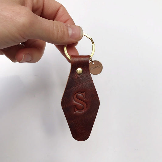 Cherry Brown Pull Up Leather Retro Motel Keychain