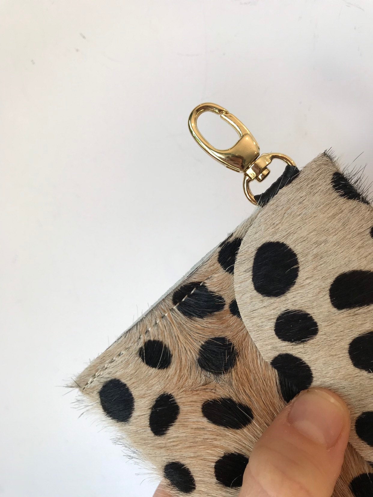 Dark Beige Cheetah Keychain Wallet - Hair on Hide Leather