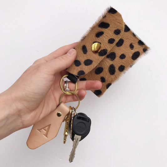 Dark Beige Cheetah Keychain Wallet - Hair on Hide Leather