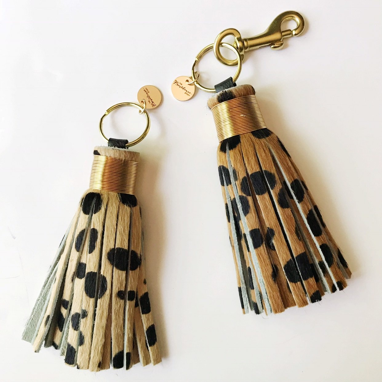 The Original Large Light Cheetah Tassel Keychain - Hair on Hide Leather