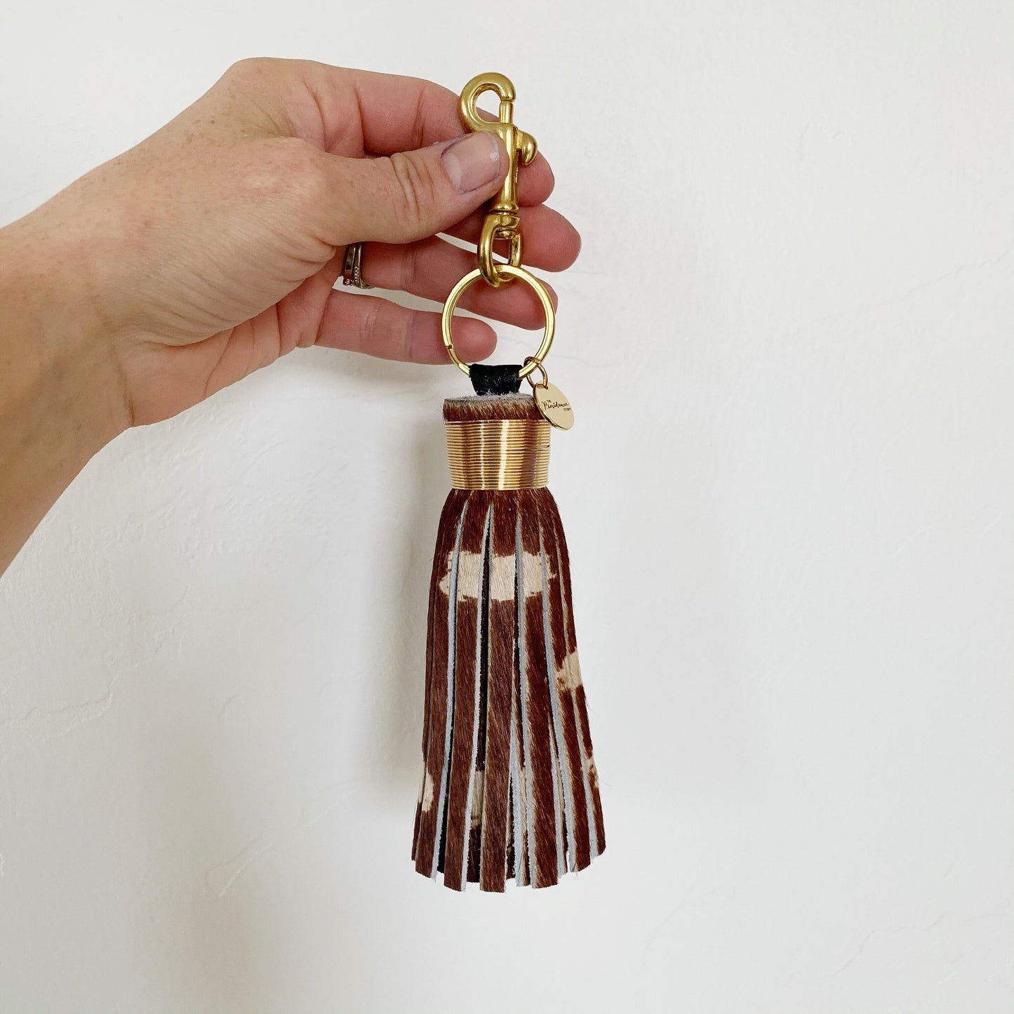 Large Axis Deer Printed Cowhide Tassel Keychain - Hair on Hide Leather