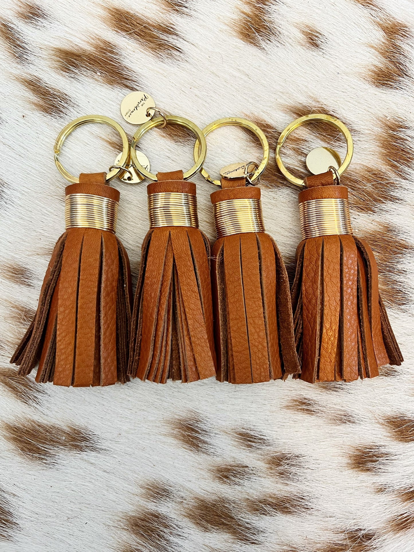 British Tan Mini Leather Tassel Keychain 4”