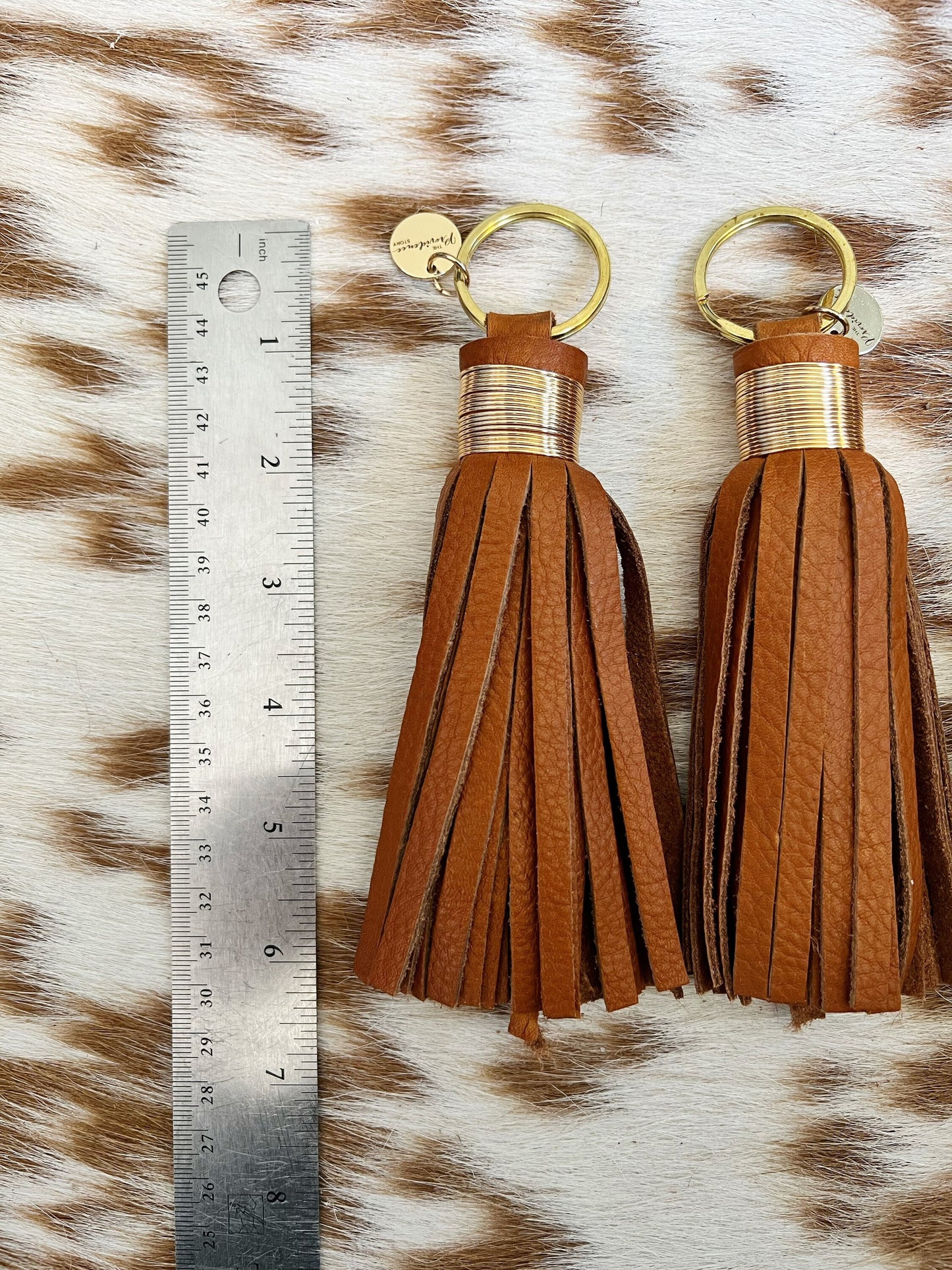 British Tan Large Leather Tassel Keychain 6”