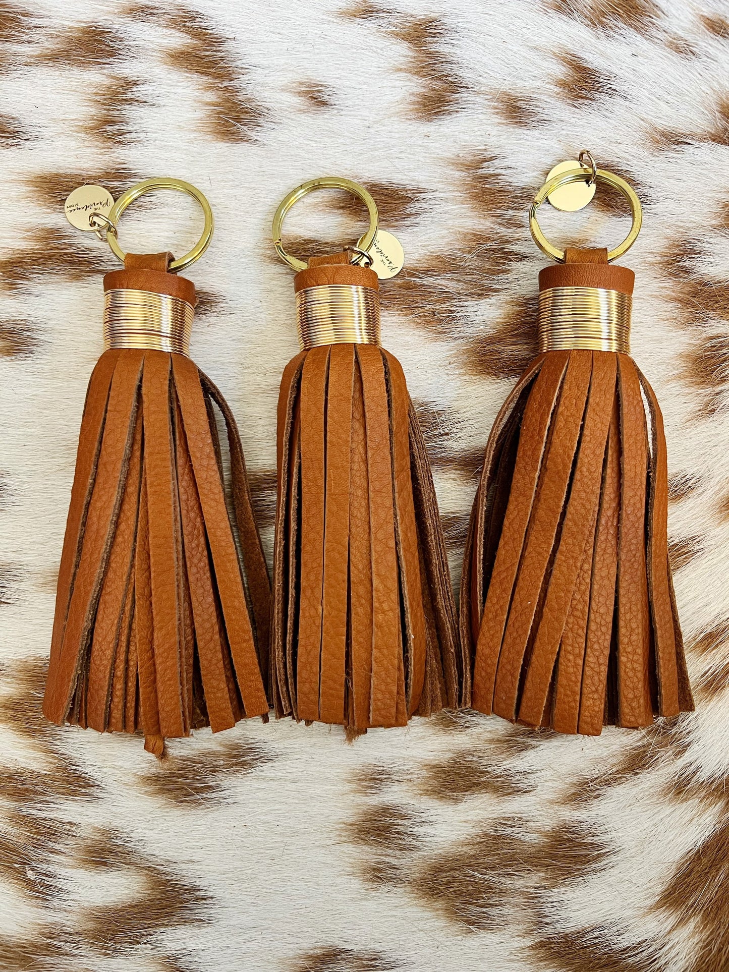 British Tan Large Leather Tassel Keychain 6”