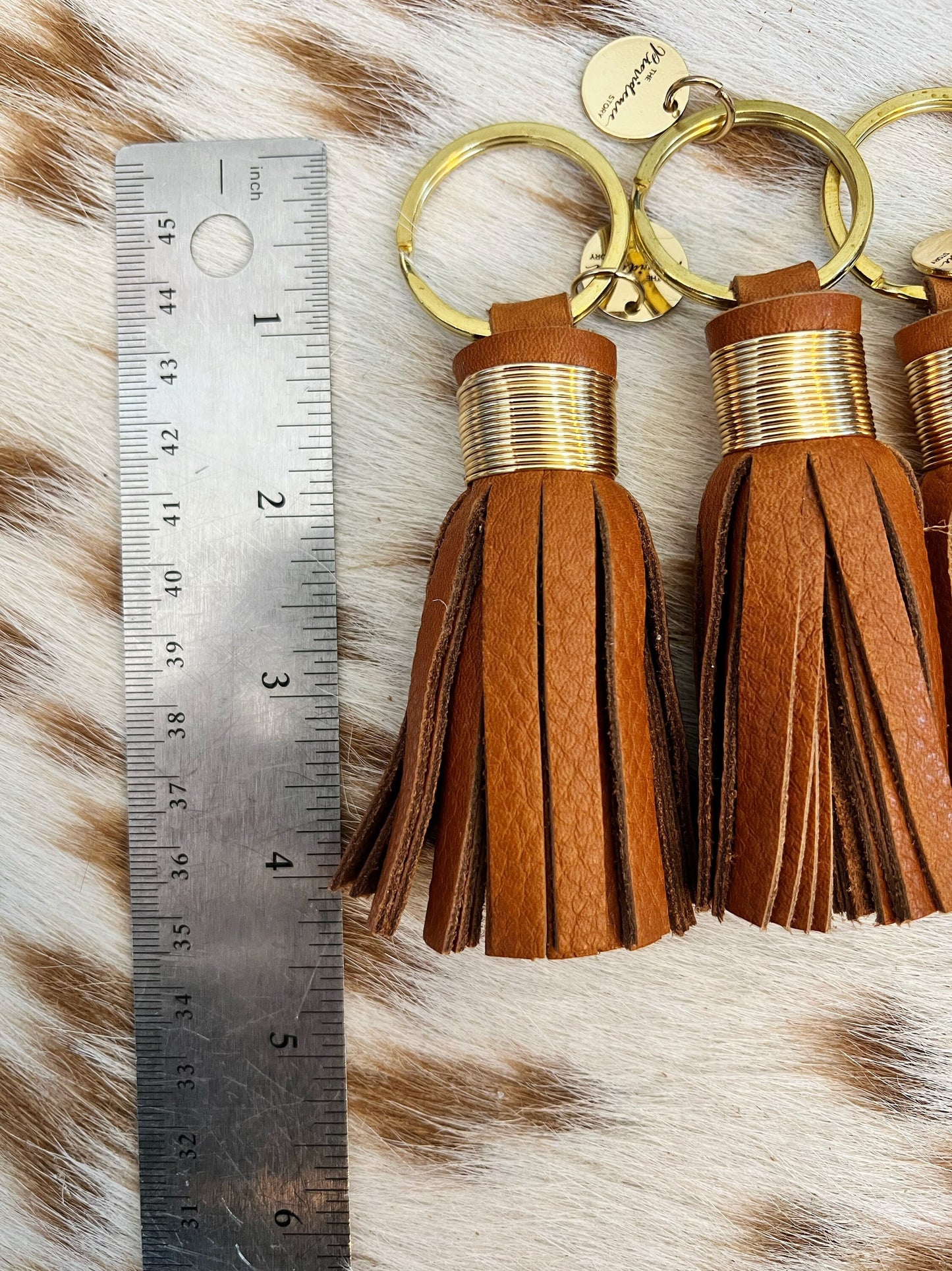 British Tan Mini Leather Tassel Keychain 4”