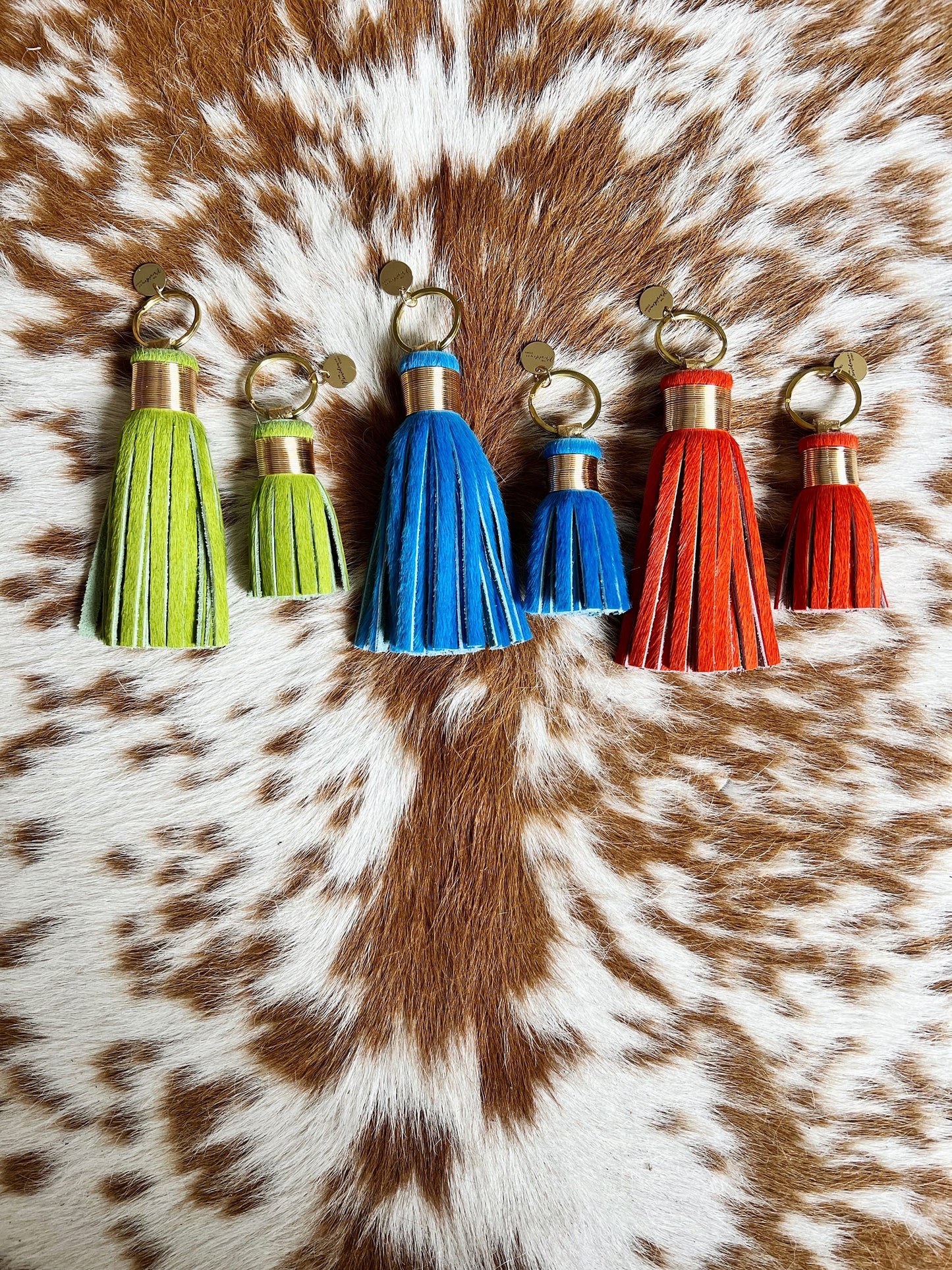 The Original Large Hot Orange Tassel Keychain - Hair on Hide Leather