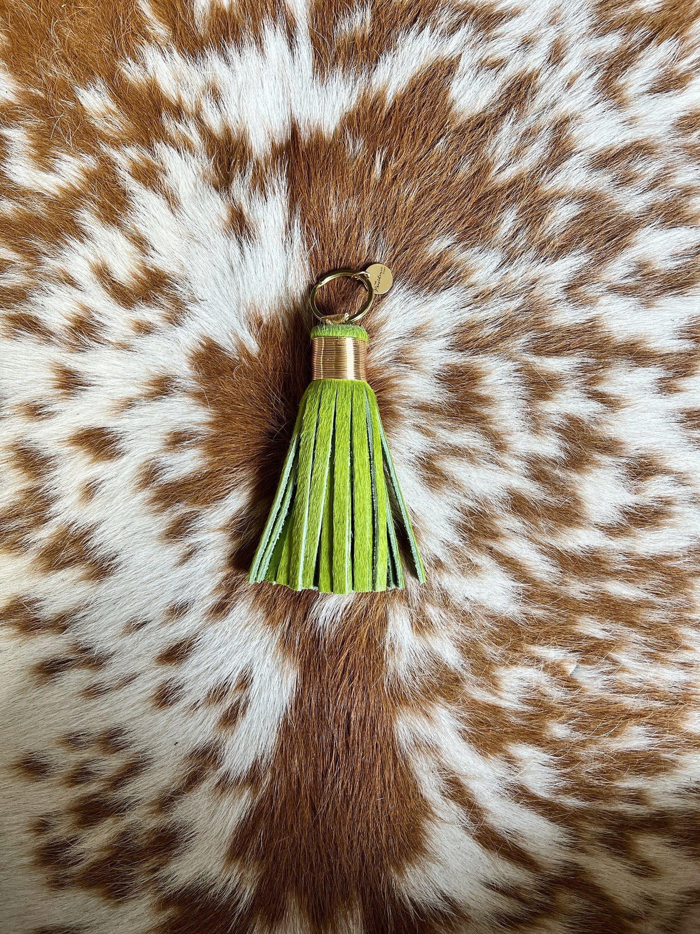 The Original Large Lime Green Tassel Keychain - Hair on Hide Leather