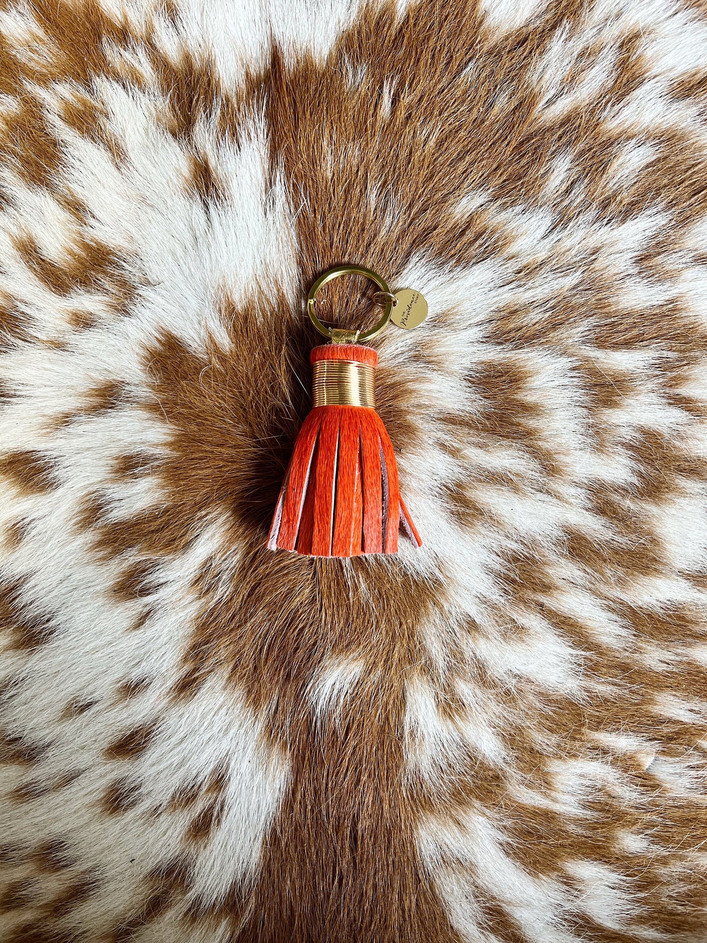 The Original Mini Hot Orange Tassel Keychain - Hair on Hide Leather