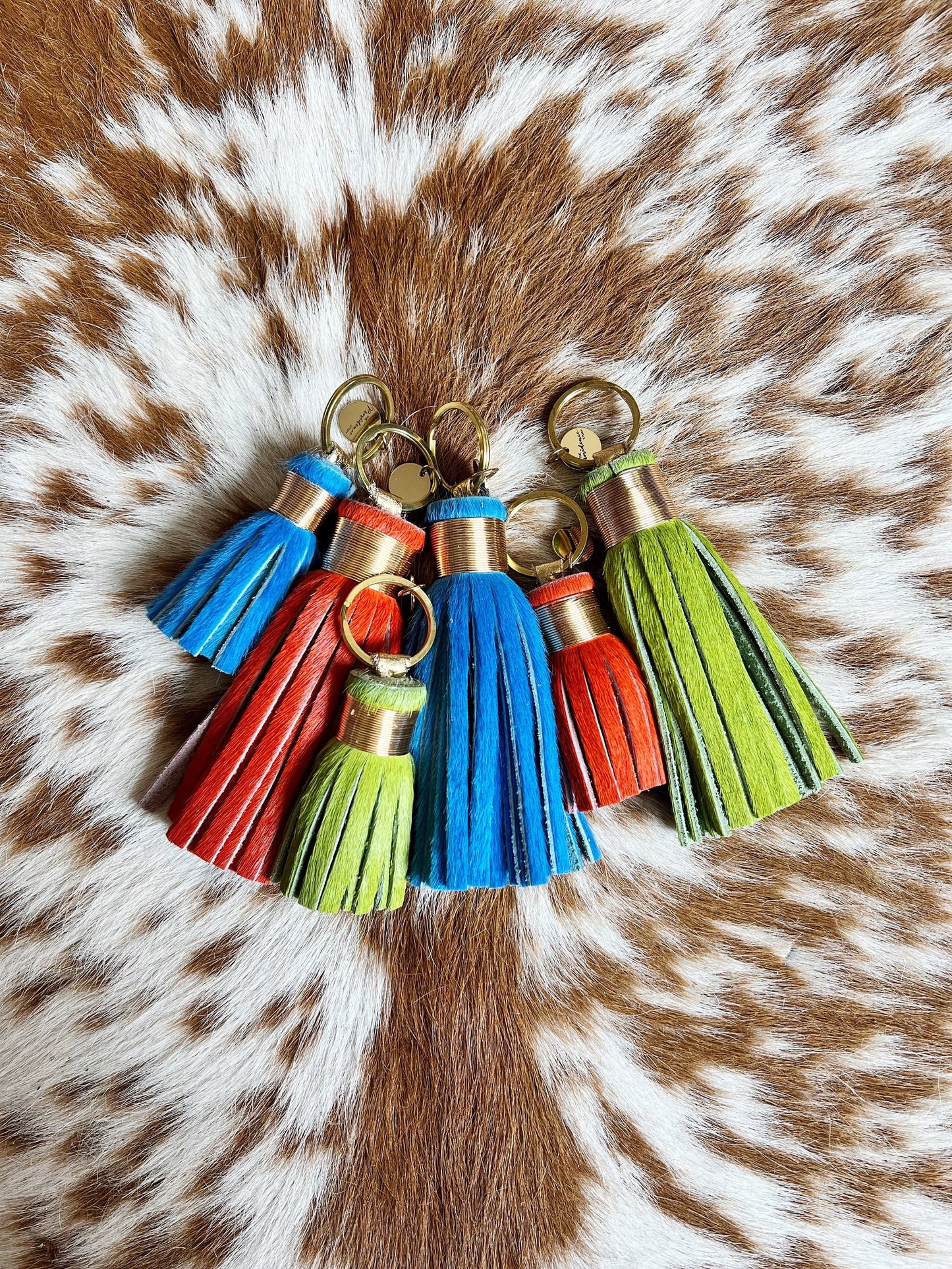 The Original Large Hot Orange Tassel Keychain - Hair on Hide Leather