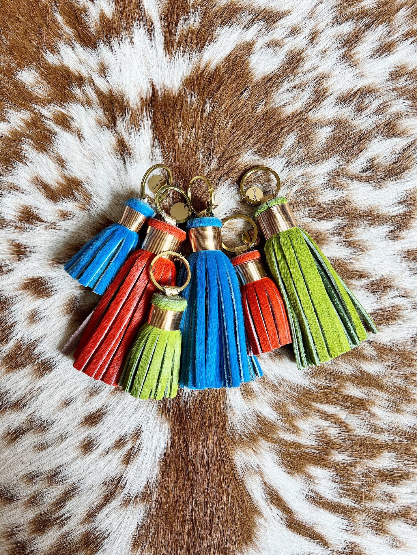 The Original Mini Hot Orange Tassel Keychain - Hair on Hide Leather